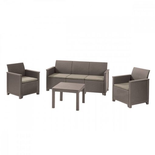 Emma artificial rattan garden furniture set with 3-seater sofa and chicago table