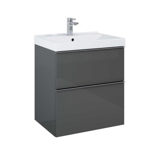 AREZZO design MONTEREY 60 cm base cabinet with 2 drawers Mf. in anthracite color, with siphon cutout