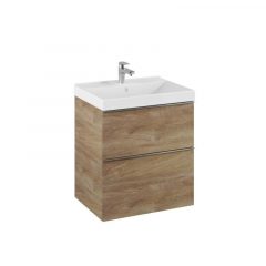   AREZZO design MONTEREY 60 cm base cabinet with 2 drawers in Canela oak color, siphon cut-out