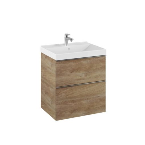 AREZZO design MONTEREY 60 cm base cabinet with 2 drawers in Canela oak color, siphon cut-out