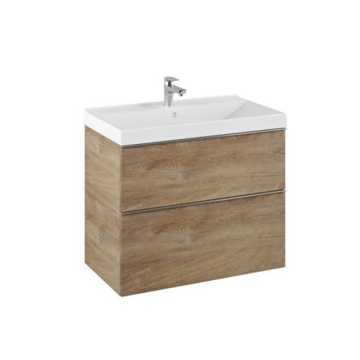 AREZZO design MONTEREY 80 cm base cabinet with 2 drawers, in Canela oak color, with siphon cut-out