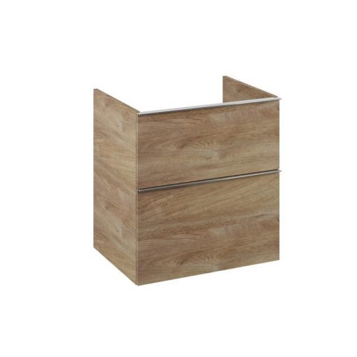 AREZZO design MONTEREY 60 cm base cabinet with 2 drawers, in Canela oak color, without siphon cut-out