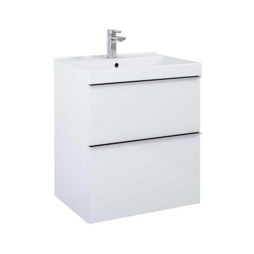 AREZZO design MONTEREY 60 cm base cabinet with 2 drawers in Matt White color, with siphon cut-out