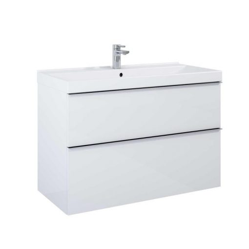 AREZZO design MONTEREY 100 cm base cabinet with 2 drawers in Matt White color, with siphon cut-out