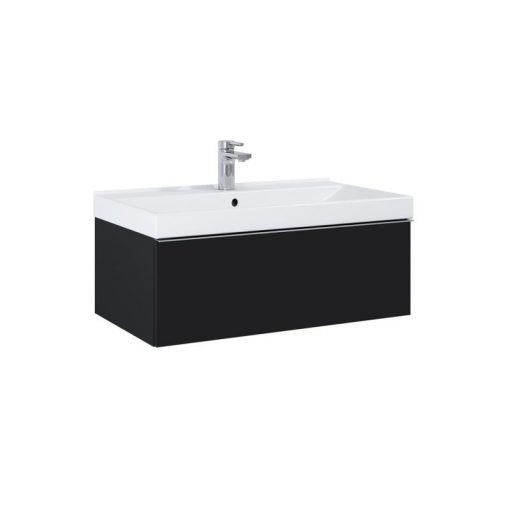 AREZZO design MONTEREY 80 cm base cabinet with 1 drawer in matt black, with siphon cut-out