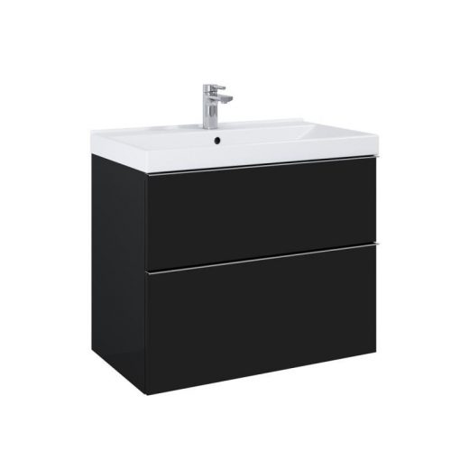 AREZZO design MONTEREY 80 cm base cabinet with 2 drawers in matt black color, with siphon cut-out