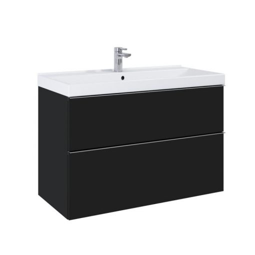 AREZZO design MONTEREY 100 cm base cabinet with 2 drawers in Matt black, with siphon cut-out