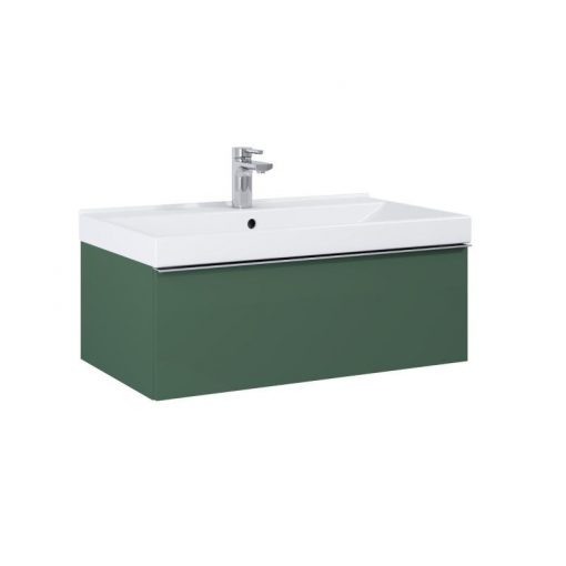 AREZZO design MONTEREY 80 cm base cabinet with 1 drawer in Matt Green color, with siphon cut-out