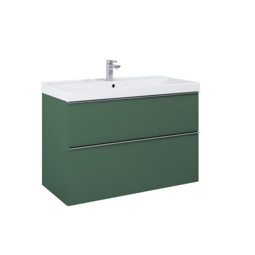 AREZZO design MONTEREY 100 cm base cabinet with 2 drawers in Matt green, with siphon cut-out