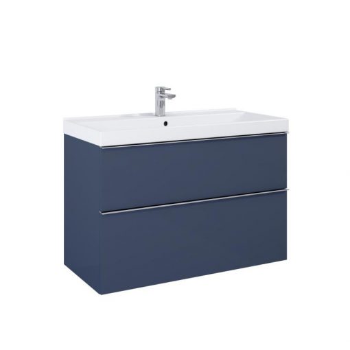 AREZZO design MONTEREY 80 cm base cabinet with 2 drawers in matt blue color, siphon cut-out