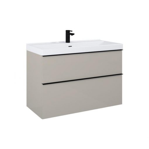 AREZZO design MONTEREY 80 cm base cabinet with 2 drawers in matt beige color, with siphon cut-out