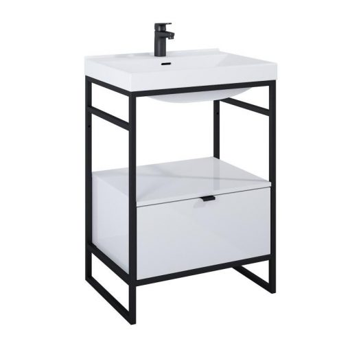 AREZZO design NEBO base cabinet 60 cm, with 1 drawer, mf white, matt black (2 boxes)