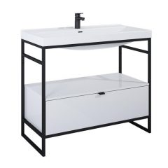   AREZZO design NEBO base cabinet 100 cm, with 1 drawer, glossy white, matt black (2 boxes)