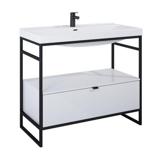 AREZZO design NEBO base cabinet 100 cm, with 1 drawer, glossy white, matt black (2 boxes)