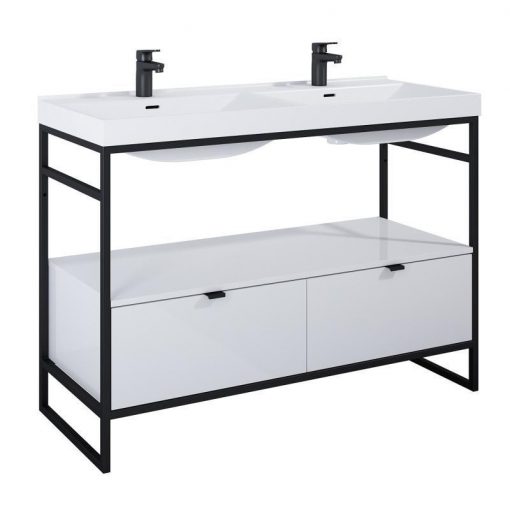 AREZZO design NEBO base cabinet 120 cm, with 2 drawers, glossy white, matt black (2 boxes)