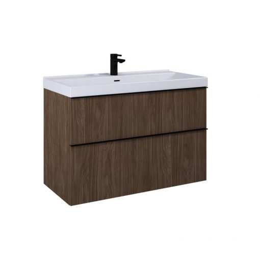 AREZZO design MONTEREY 100 cm base cabinet with 2 drawers, Lincoln walnut color, siphon cut-out