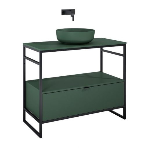 AREZZO design NEBO base cabinet 100 cm, with 1 drawer, matt green, matt black (2 boxes)