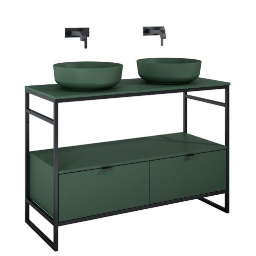 AREZZO design NEBO base cabinet 120 cm, with 2 drawers, matt green, matt black (2 boxes)