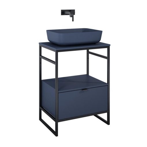 AREZZO design NEBO base cabinet 60 cm, with 1 drawer, matt blue, matt black (2 boxes)