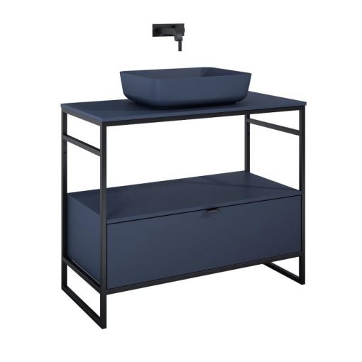 AREZZO design NEBO base cabinet 100 cm, with 1 drawer, matt blue, matt black (2 boxes)