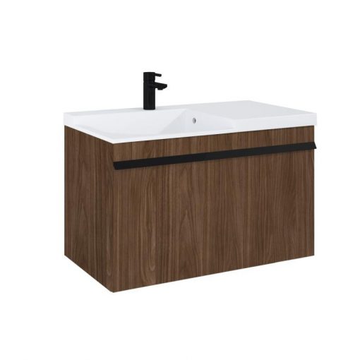 AREZZO design NEVADA 90 cm base cabinet with 1+1 drawer, Lincoln walnut color, siphon cut-out