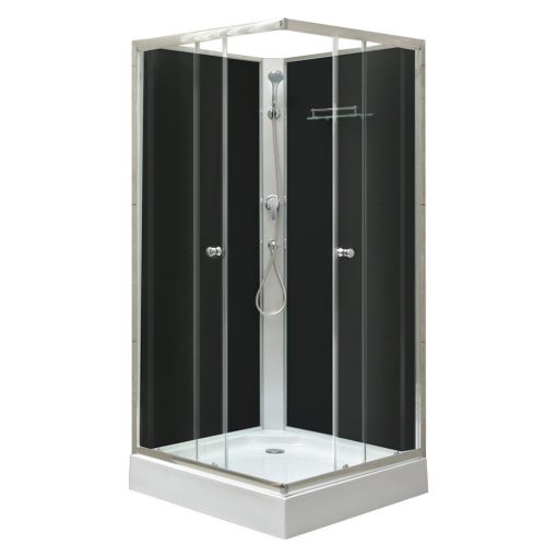 Polo Black II 80x80 cm square black shower cubicle with back wall with shower tray