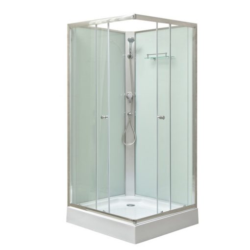 Polo White II 80x80 cm square white shower cubicle with back wall with shower tray