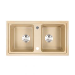 Tia square two-basin granite sink with siphon beige