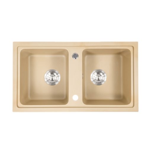 Tia square two-basin granite sink with siphon beige