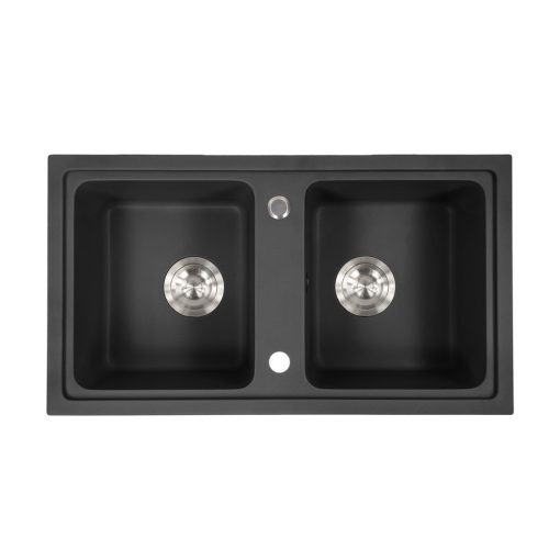 Tia square two-basin granite sink with siphon black