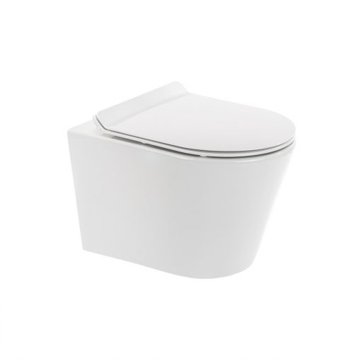 Ride wall mounted, rimless WC with soft close seat